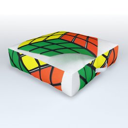 80s Retro Art - Rubik's Cube - 3 x 3 Arrays - Green, Orange and Yellow Faces - Amazing Oil painting Outdoor Floor Cushion | Speedcube, 80Sstyle, 80S, Oilpainting, Faces, Cube, Puzzlecube, 80Sart, Rubikcube, Conceptualart 
