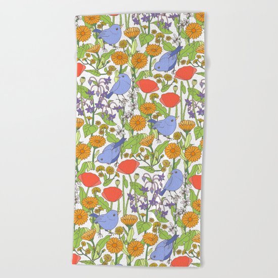 Birds and Wild Blooms Beach Towel