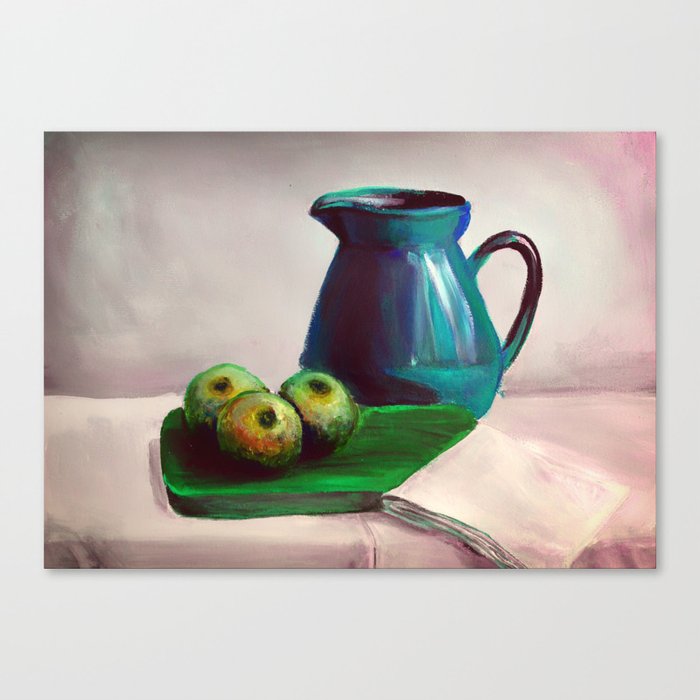 Painting Illustration Of Still Life With Apples And Pot Canvas