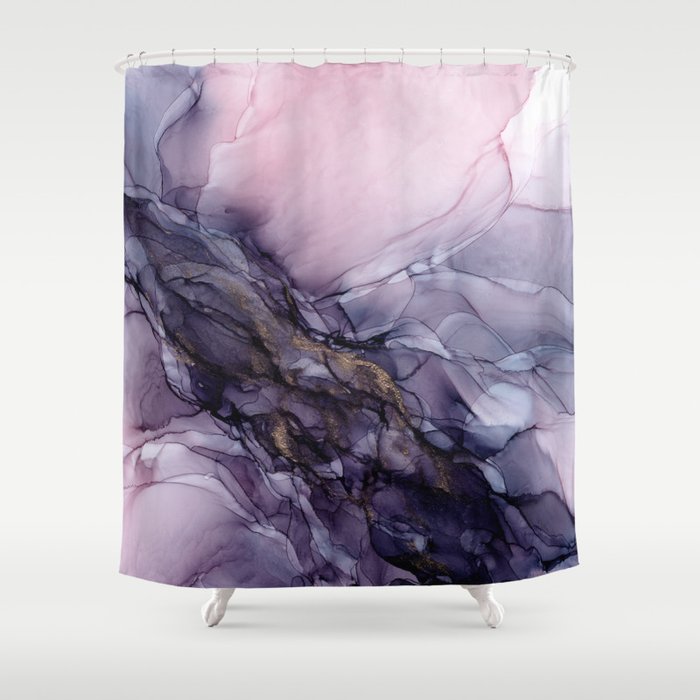 Pink Lilac Deep Purple Gold Abstract Painting Shower Curtain