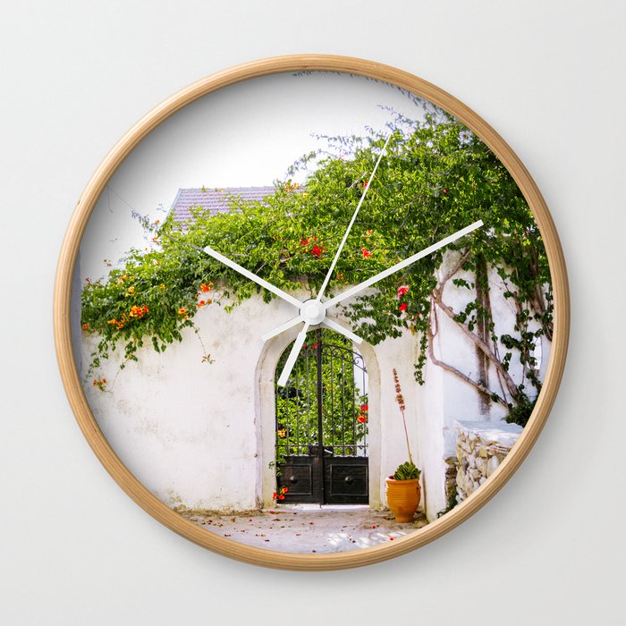 Gate to Secret Garden | Travel Photography in Small Town on Naxos, Greece | Vibrant Fine Art Wall Clock