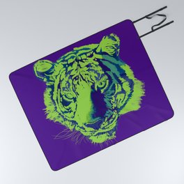 Tiger portrait (purple green) Picnic Blanket