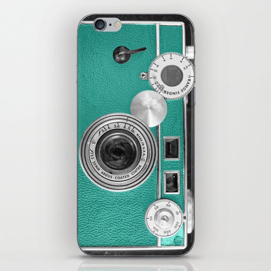 Teal retro vintage phone iPhone Skin