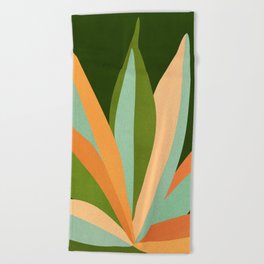 Colorful Agave Painted Cactus Illustration Beach Towel