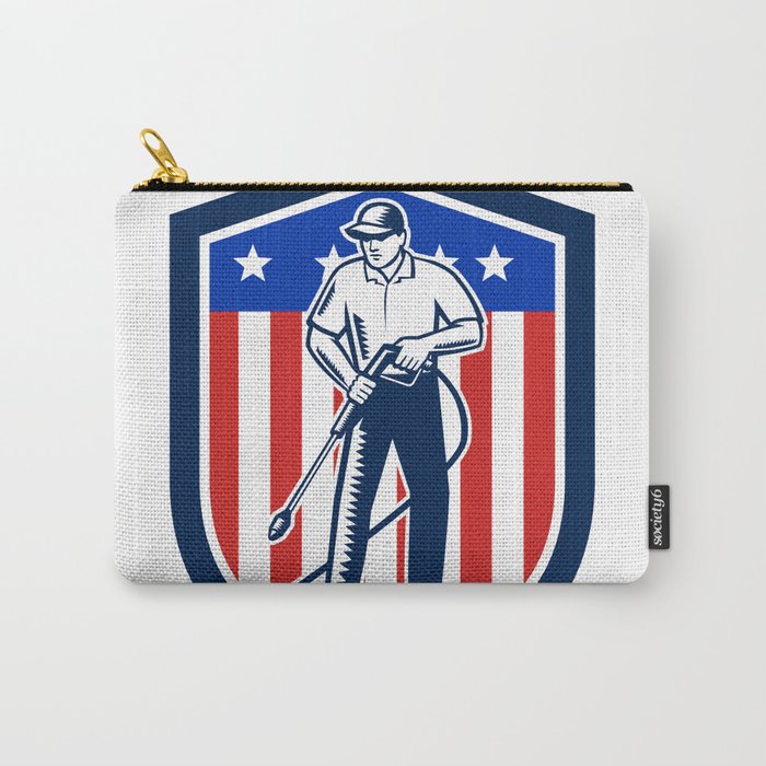 American Pressure Washing USA Flag Shield Retro Carry-All Pouch
