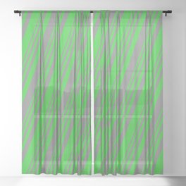 [ Thumbnail: Grey and Lime Green Colored Striped Pattern Sheer Curtain ]
