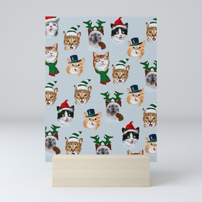 Funny Christmas Cats, Lovely Fun Cats Design Mini Art Print