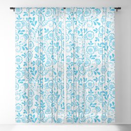 Turquoise Eastern Floral Pattern Sheer Curtain