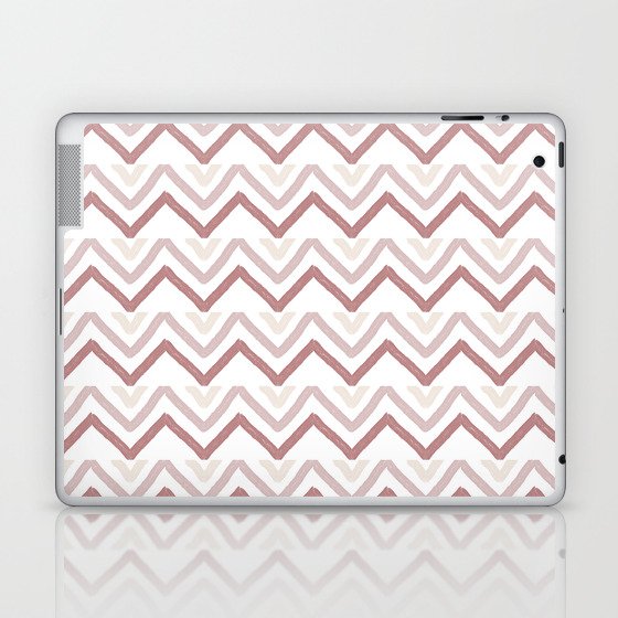 Hand Drawn Watercolor Burgundy And Pastel Pink Chevron Pattern,Zigzag,Geometric,Abstract,Retro Laptop & iPad Skin