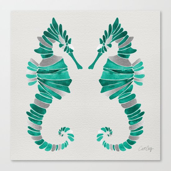 Seahorse – Silver & Turquoise Canvas Print
