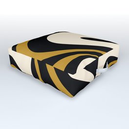 Mod Swirl Retro Abstract Pattern in Black, Dark Gold, and Cream Outdoor Floor Cushion