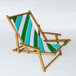 [ Thumbnail: Lavender, Dark Turquoise & Dark Green Colored Lines Pattern Sling Chair ]