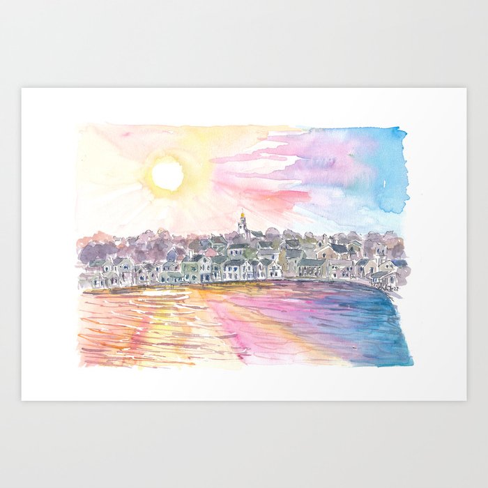 Nantucket Massachusetts Harbour Scene at Sunset Art Print