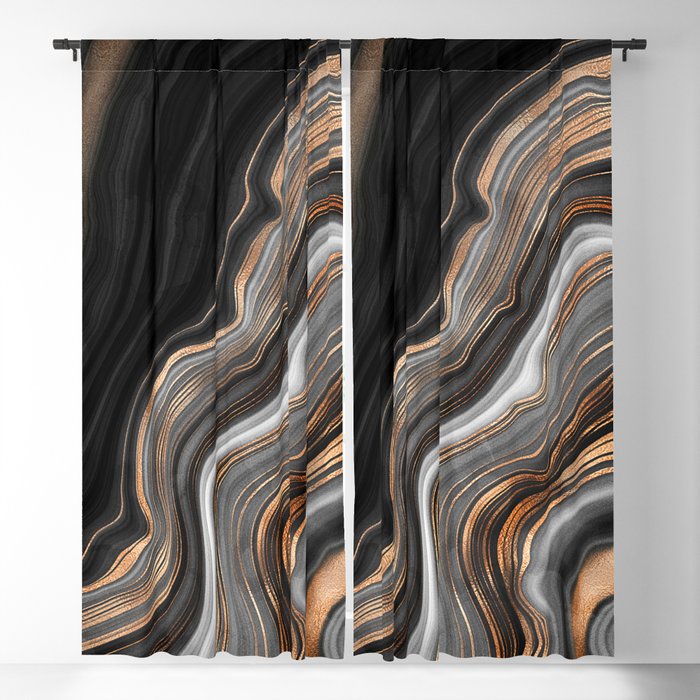 Elegant black marble with gold and copper veins Blackout Curtain by ...