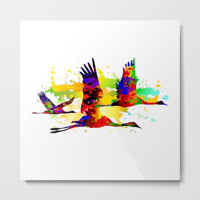 Colorful Flying Birds Abstract Pop Art Painting Cranes Graphic