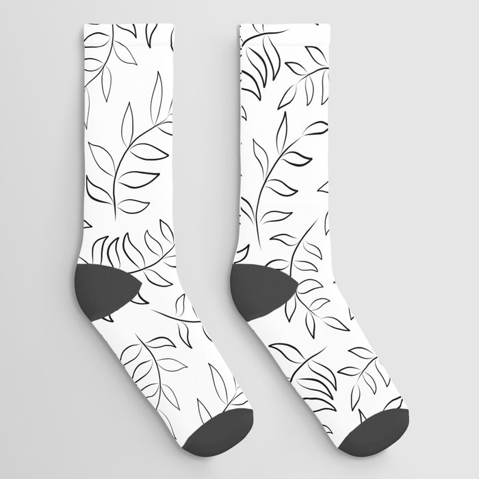 Botanical Eucalyptus black and white minimalistic pattern Socks