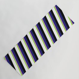 [ Thumbnail: Eyecatching Chartreuse, Orchid, Midnight Blue, Black, and White Colored Lines/Stripes Pattern Yoga Mat ]