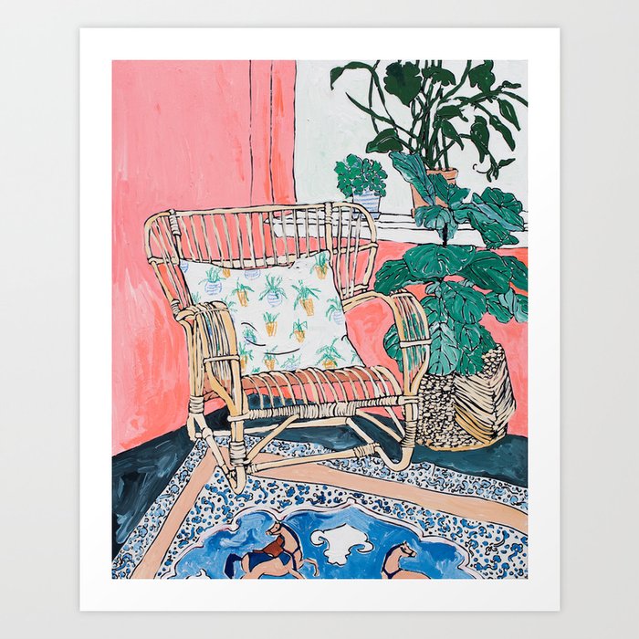 Cane Chair in Pink Interior Art Print