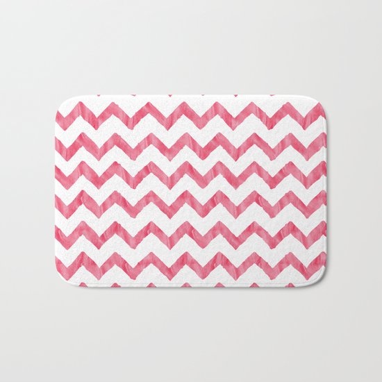 Chevron Red And White Bath Mat