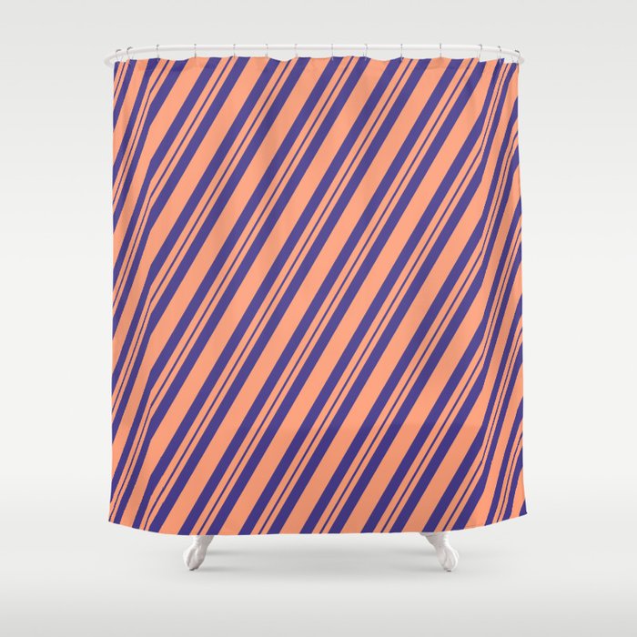 Light Salmon and Dark Slate Blue Colored Lines/Stripes Pattern Shower Curtain