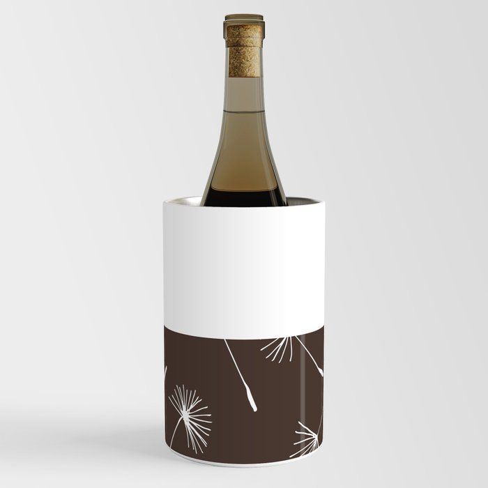 White Dandelion Lace Horizontal Split on Dark Brown Wine Chiller
