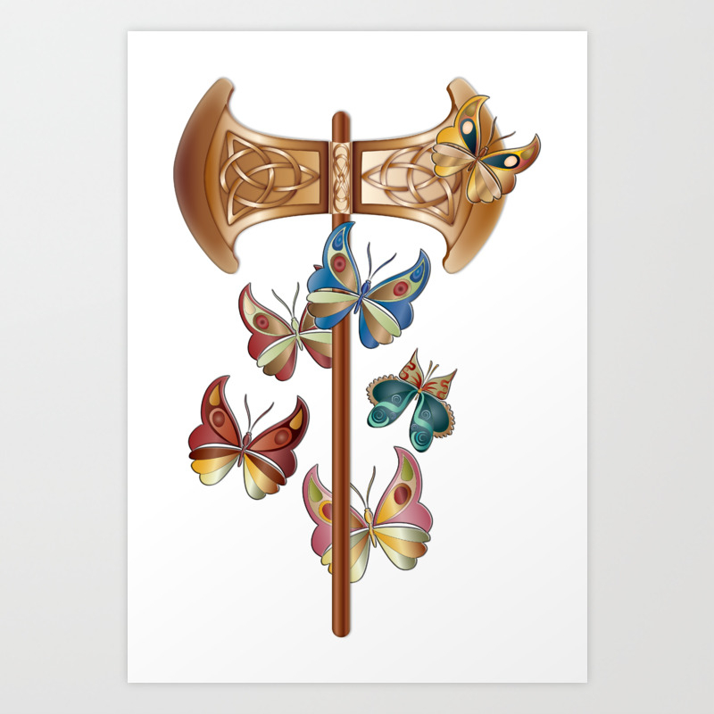 Double Headed Axe Labrys Butterflies Transformation Art Print By Lilith De Anu Society6