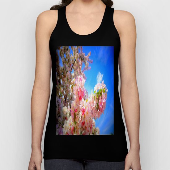Pink Flowers Blue Sky Unisex Tank Top