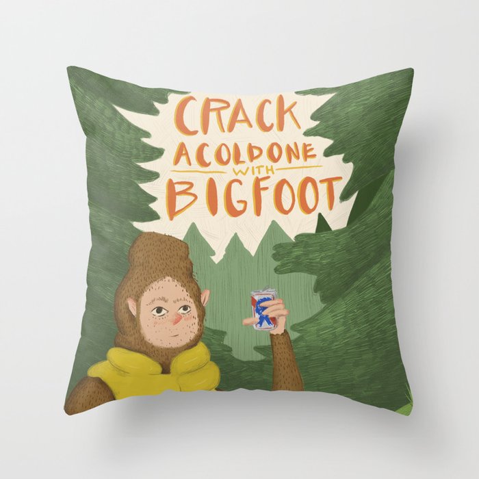 Crack a Cold One with Bigfoot Throw Pillow