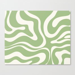 Modern Liquid Swirl Abstract Pattern in Light Sage Green and Cream Canvas Print