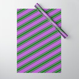 [ Thumbnail: Orchid and Green Colored Lined/Striped Pattern Wrapping Paper ]