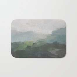 Temple of Flora - Dark Green Seafoam Teal Valley Horizon Gray Cloudy Skies Abstract Nature Painting Bath Mat | Farmhousestyle, Hills, Abstract, Paleblue, Nature, Acrylic, Farm, Oil, Painting, Landscape 