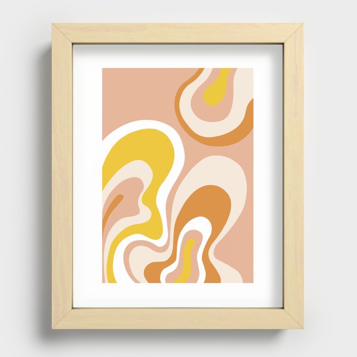 Trippy Psychedelic Abstract in Peach, Orange, Cream and Yellow Recessed Framed Print