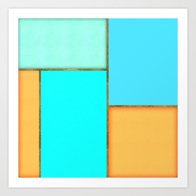Light Blue Orange And Gold Abstract Art Art Print By