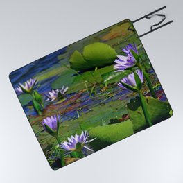 South Africa Photography - Lily Leaves And Flowers In The Water Picnic Blanket