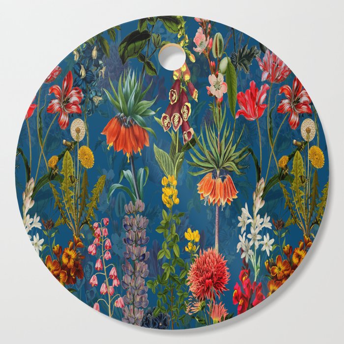 Vintage & Shabby Chic - Blue Midnight Spring Botancial Flower Garden Cutting Board