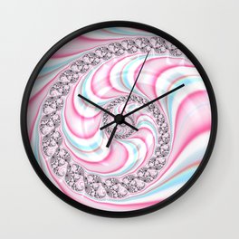 Pastel Pink Blue Candy Cane Spiral Fractal Wall Clock
