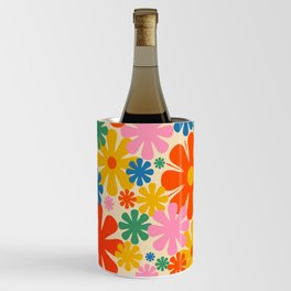 Retro 60s 70s Aesthetic Floral Pattern in Rainbow Pop Colours Wine Chiller