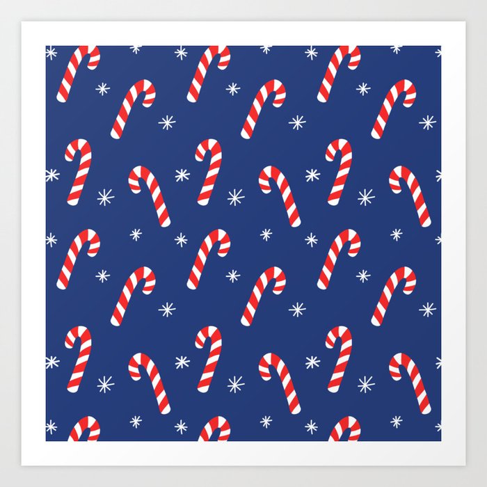 Candy Cane Pattern (blue/red/white) Art Print
