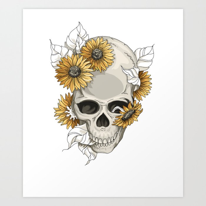 flower skull drawing