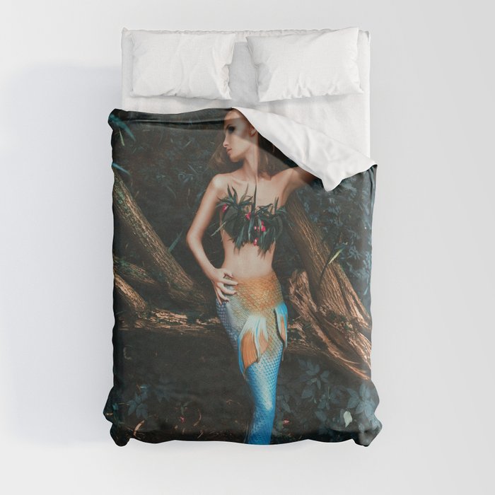 Mermaids of the tropical Amazon river basin; magical realism fantasy female mermaid portrait color photograph / photography Duvet Cover