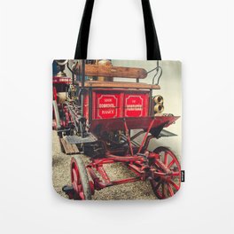 19th century horse drawn fire department fire fighting wagon color photograph / photography Tote Bag