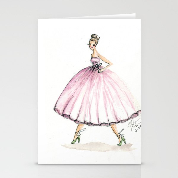 Sweet Pink Dress Watercolor Dress Stationery Cards