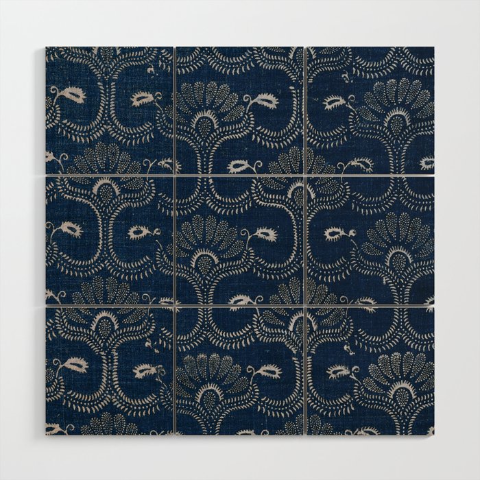 French Indigo Blue Leaf Wood Wall Art