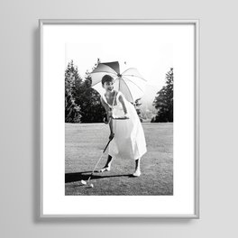 Audrey Hepburn Playing Golf, Black and White Vintage Art Framed Art Print