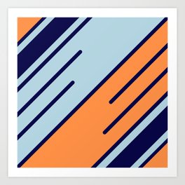Retro Stripes in Blue Orange Art Print