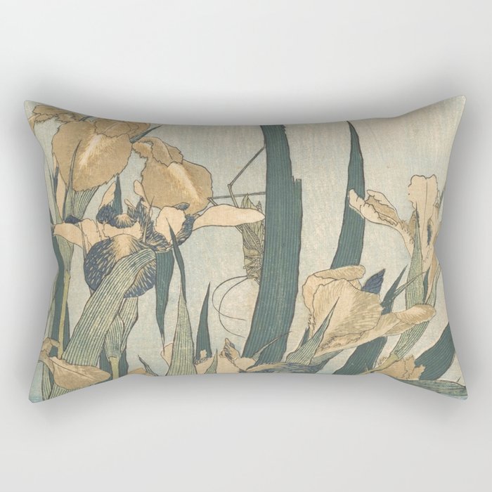 Hokusai, Grasshopper and Iris Rectangular Pillow