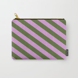 [ Thumbnail: Plum & Dark Olive Green Colored Lines/Stripes Pattern Carry-All Pouch ]