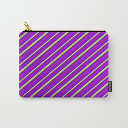 [ Thumbnail: Dark Violet and Light Green Colored Striped/Lined Pattern Carry-All Pouch ]