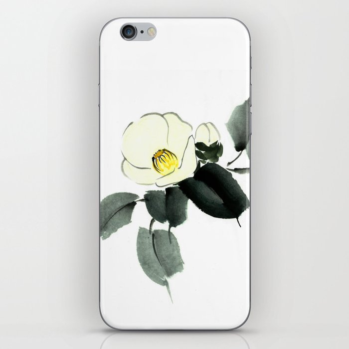 White camellia sumi ink and japanese watercolor painting iPhone Skin