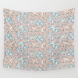 pale peach and blue nautical floral evening primrose flower meaning youth and renewal  Wall Tapestry